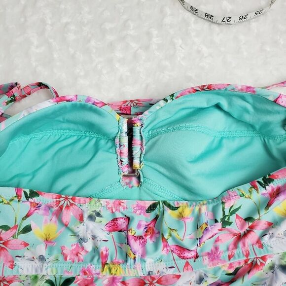 Collections by Catalina Floral Ruffled Swimsuit Top Pink Green Size 1x 16W - Picture 7 of 8